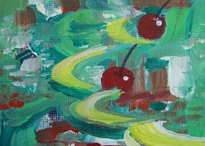 Abstract acrylic painting of cherries by Cynthia Hallstrom
