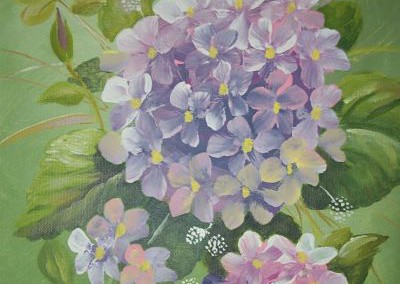 Hydrangeas acrylic painting by Cynthia Hallstrom